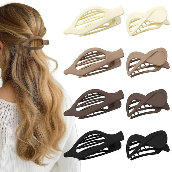 HBlife 8 Pack French Flat Hair Claw Clips Matte & Glossy No-Slip Hair Claw Strong Hold Styling Barrettes for Women