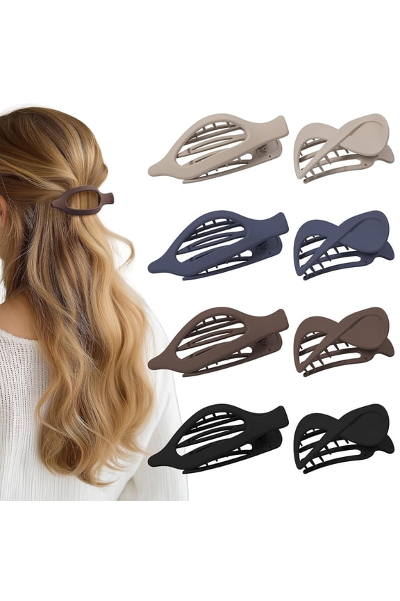 8 Pack French Flat Hair Claw Clips Matte & Glossy No-Slip Hair Claw Strong Hold Styling Barrettes for Women