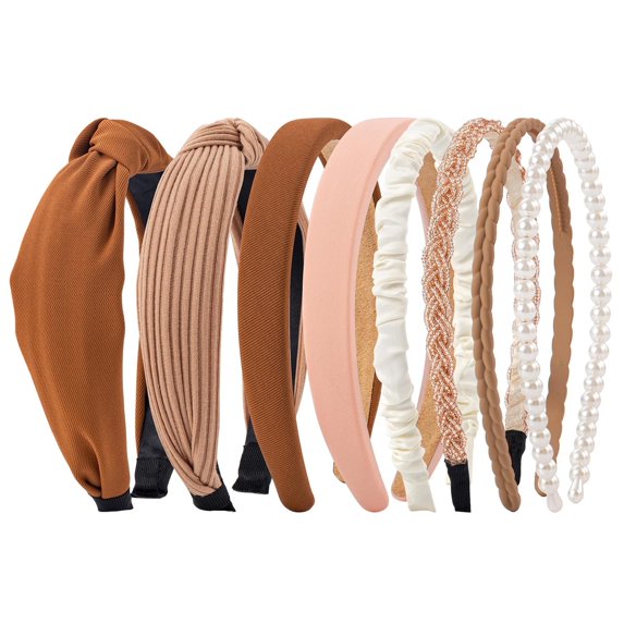 HBlife Fashion Pearl Non Slip Knotted Headband in Solid for Woman Girls, Brown, 8 Pack