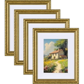 HBlife 8x10 Picture Frames Set of 4, Vintage Gold Photo Frames with Glass, Display 5x7 Photo with Mat or 8x10 without Mat