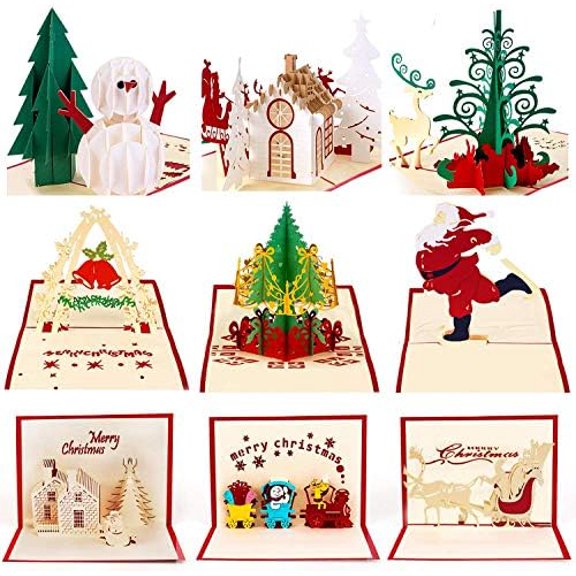 HBlife 9 Pack 3D Christmas Cards Pop Up Holiday Postcards Greeting Handmade Holiday Xmas Cards & Envelopes for New Year