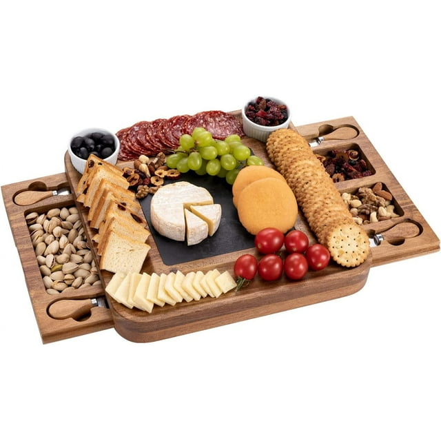 HBlife Acacia Slide-Out Drawer Cheese & Charcuterie Board with Knife ...