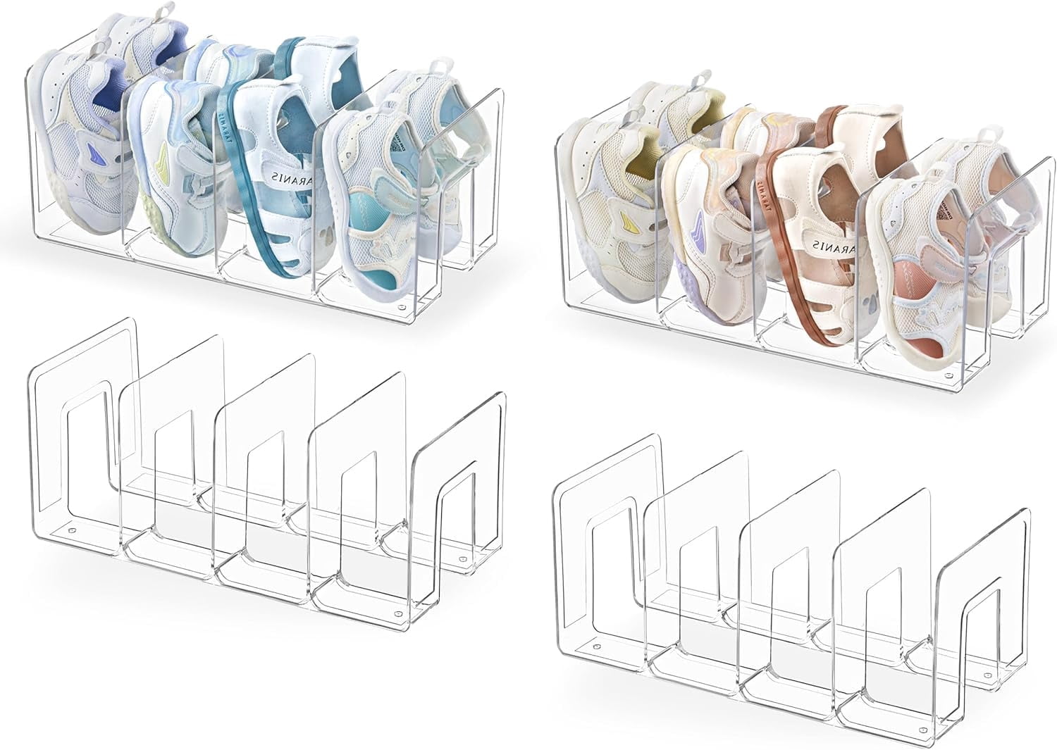 HBlife Acrylic Kids 4-Compartment Stackable Shoe Rack, Clear, Holds up ...