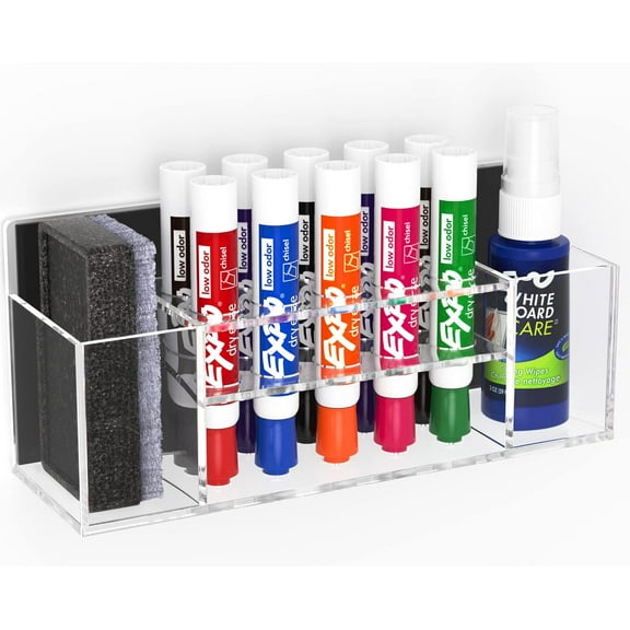 HBlife Acrylic Magnetic Dry Erase Marker Holder for Whiteboard, Wall Mount 10 Slots Magnet Pen Pencil Holder for Fridge Refrigerator，Clear