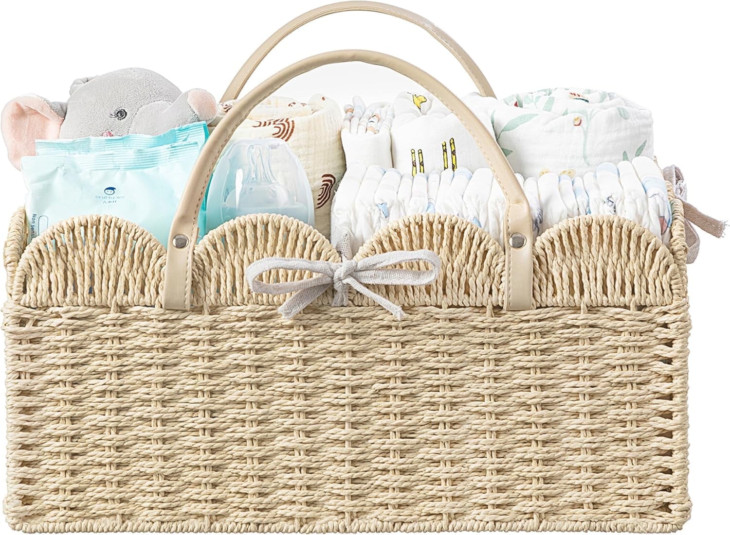 HBlife Baby Diaper Caddy Organizer, Paper Rope Nursery Storage Bin Baskets, Baby Shower Gifts,Beige