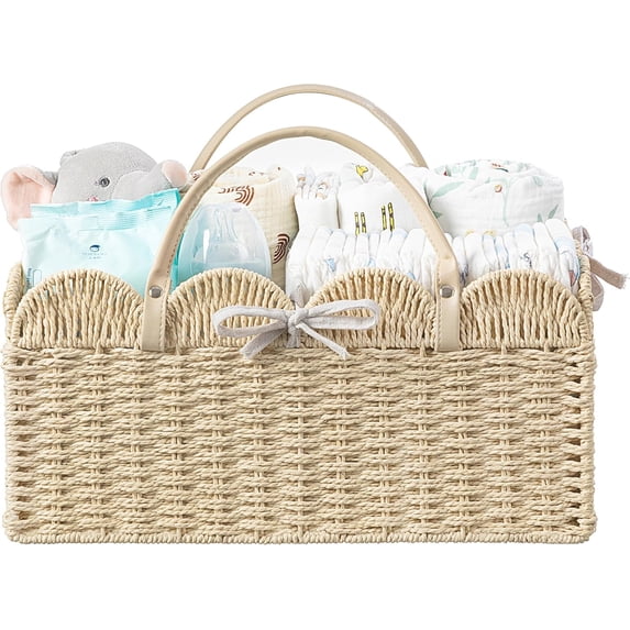 HBlife Baby Diaper Caddy Organizer, Paper Rope Nursery Storage Bin Baskets, Baby Shower Gifts,Beige