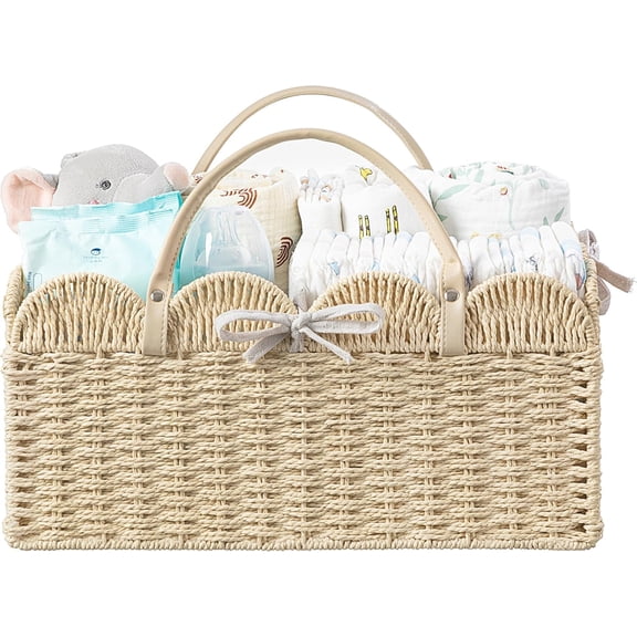 HBlife Baby Diaper Caddy Organizer, Paper Rope Nursery Storage Bin Baskets, Baby Shower Gifts,Beige