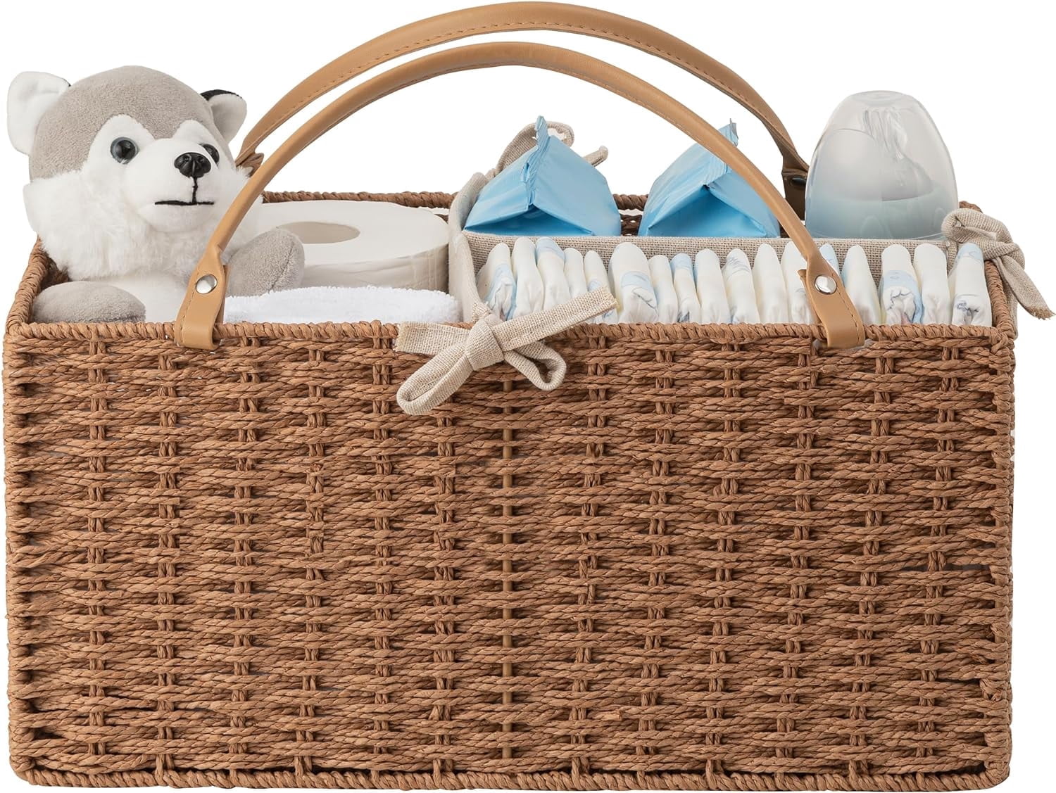 HBlife Baby Diaper Caddy Organizer, Paper Rope Nursery Storage Bin Baskets, Changing Table Baby Diaper Storage Portable Car Organizer with Removable Divider, Baby Shower Gifts