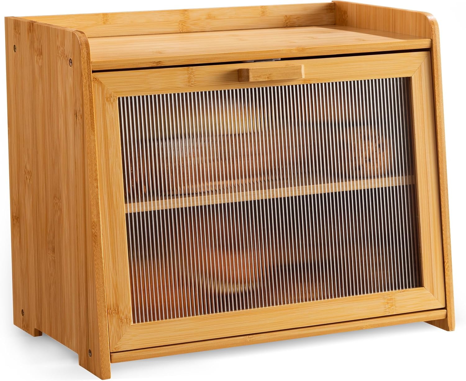 Powder Box Kitchen Double Layer Bread Box for Kitchen Countertop, Bamboo Large Capacity ...