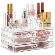 HBlife Clear Acrylic Makeup Organizer, 2 Pieces Vanity Makeup Case with 4 Storage Drawers, 2 Tier Bedroom Cosmetic Display Case, Skincare Bathroom Counter Organizer