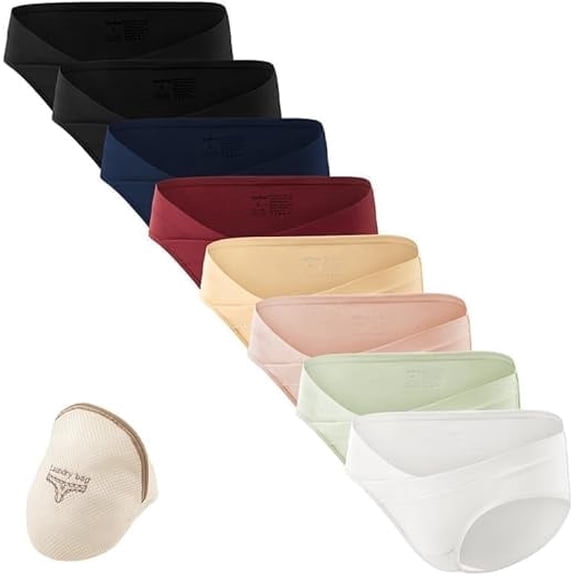 HBlife Cotton Maternity Underwear Under Bump, Healthy Pregnancy Panties Postpartum Underwear 8 Packs with Laundry Bag