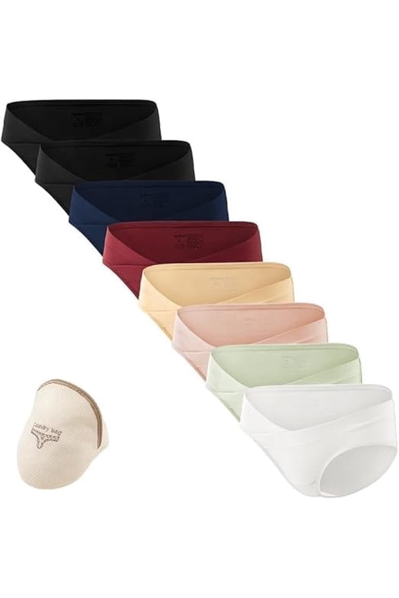 Cotton Maternity Underwear Under Bump, Pregnancy Panties Postpartum Underwear 8 Packs with Laundry Bag