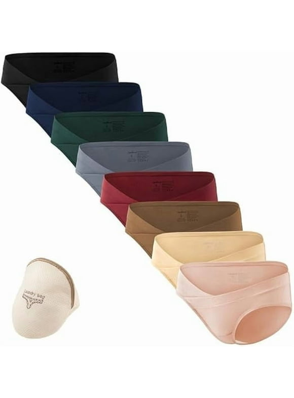 Cotton Maternity Underwear Under Bump, Healthy Pregnancy Panties Postpartum Underwear 8 Packs with Laundry Bag