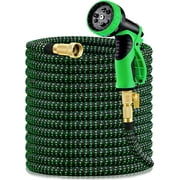 HBlife Garden Hose 75FT, Expandable Hose Flexible Lightweight Water Hose with 9 Function Nozzle Sprayer Expanding Durable Hose with 3/4 Inch Solid Brass Fittings, Black and Green