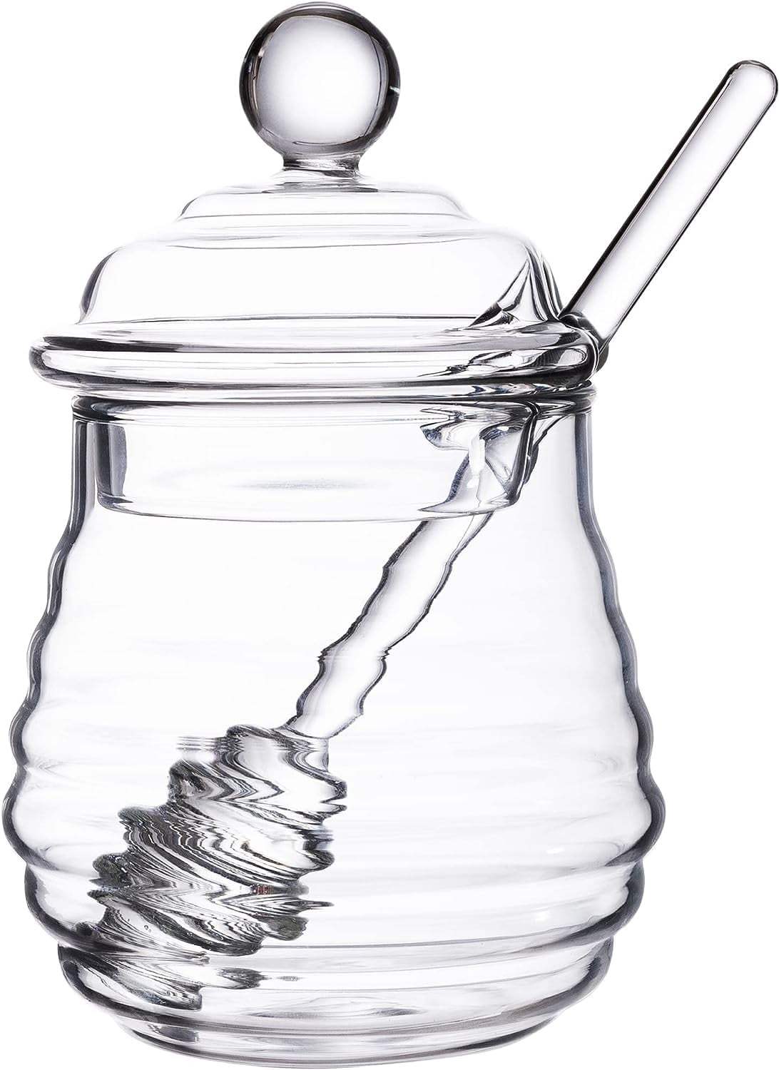 HBlife Glass Honey Jar with Dipper Stick, Beehive Honey Pot Containers with Dipper and Lid Set