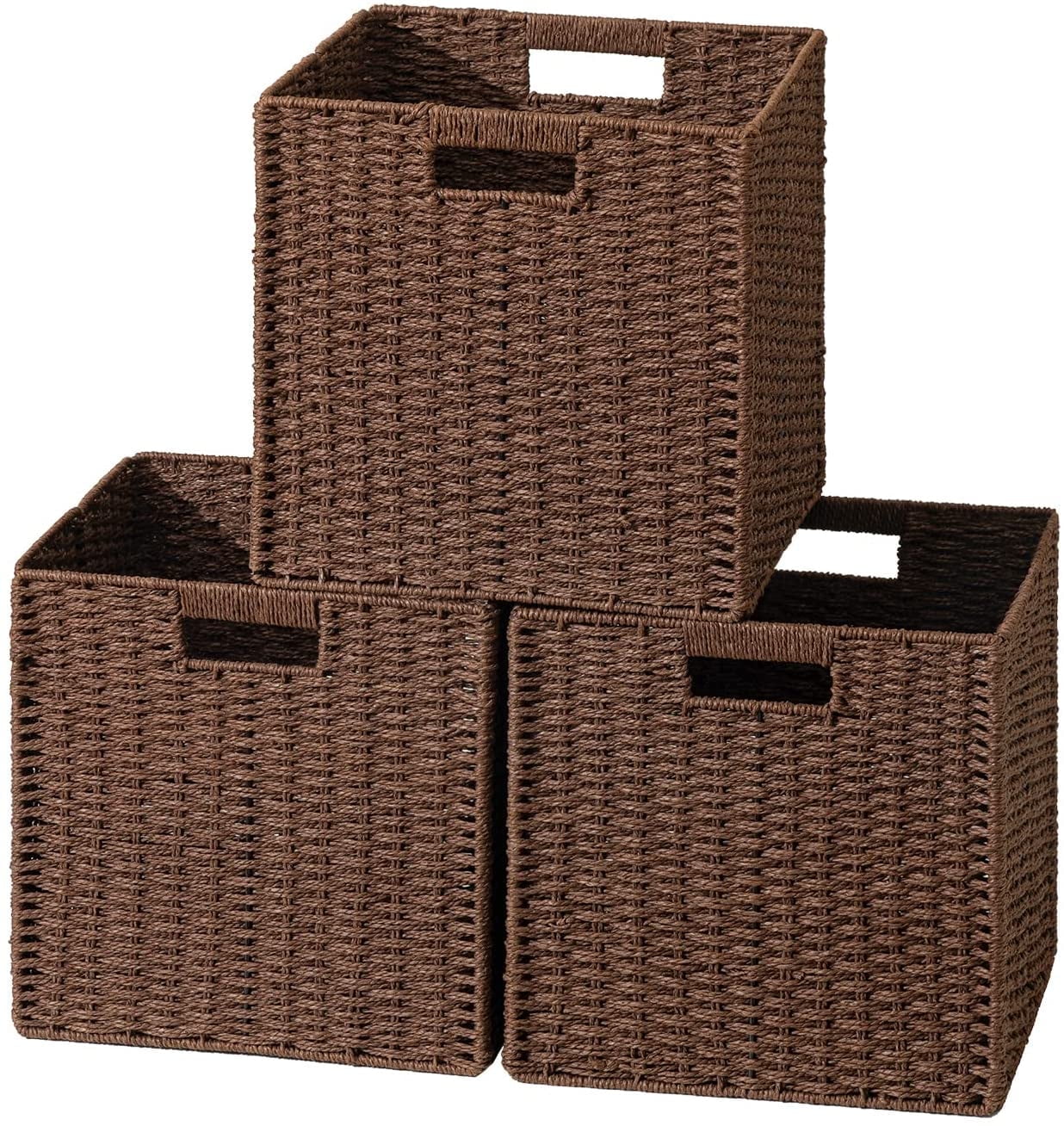 HBlife Hand-Woven Paper Rope Storage Baskets, Set of 3, Large Home & Pantry Organization, Brown