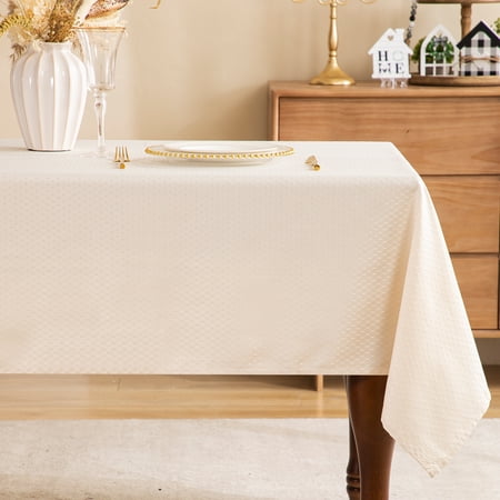 HBlife Jacquard Rectangle Tablecloth - 60 x 84 inch - Spillproof and Stain Resistant Washable Polyester Table Cloth - Decorative Fabric Table Cover for Dining Table Outdoor Parties - Cream