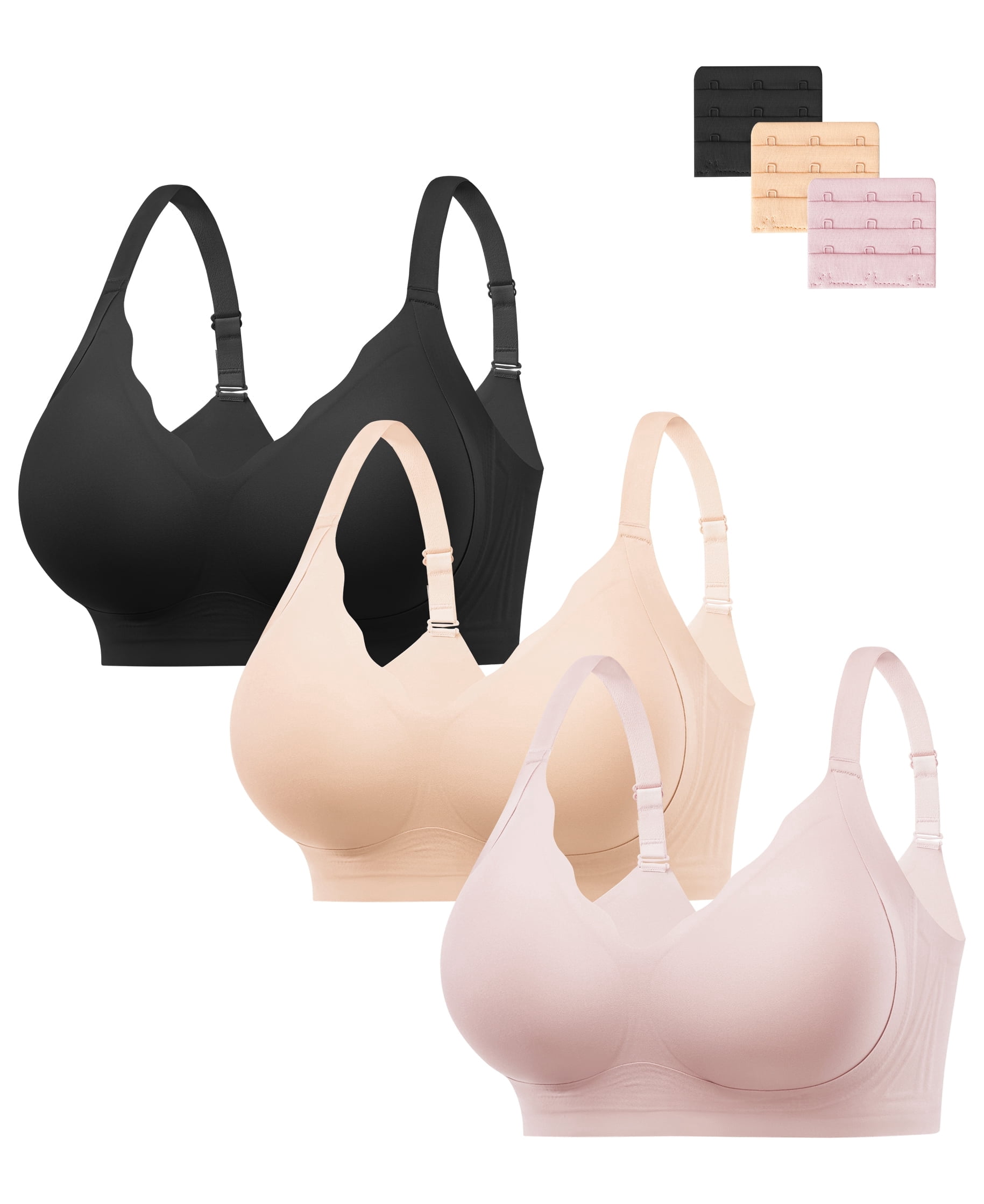 HBlife Jelly Bras for Women No Underwire 3PCS Comfort Wireless Push Up Bras Seamless Scalloped Lift Everyday Bralettes