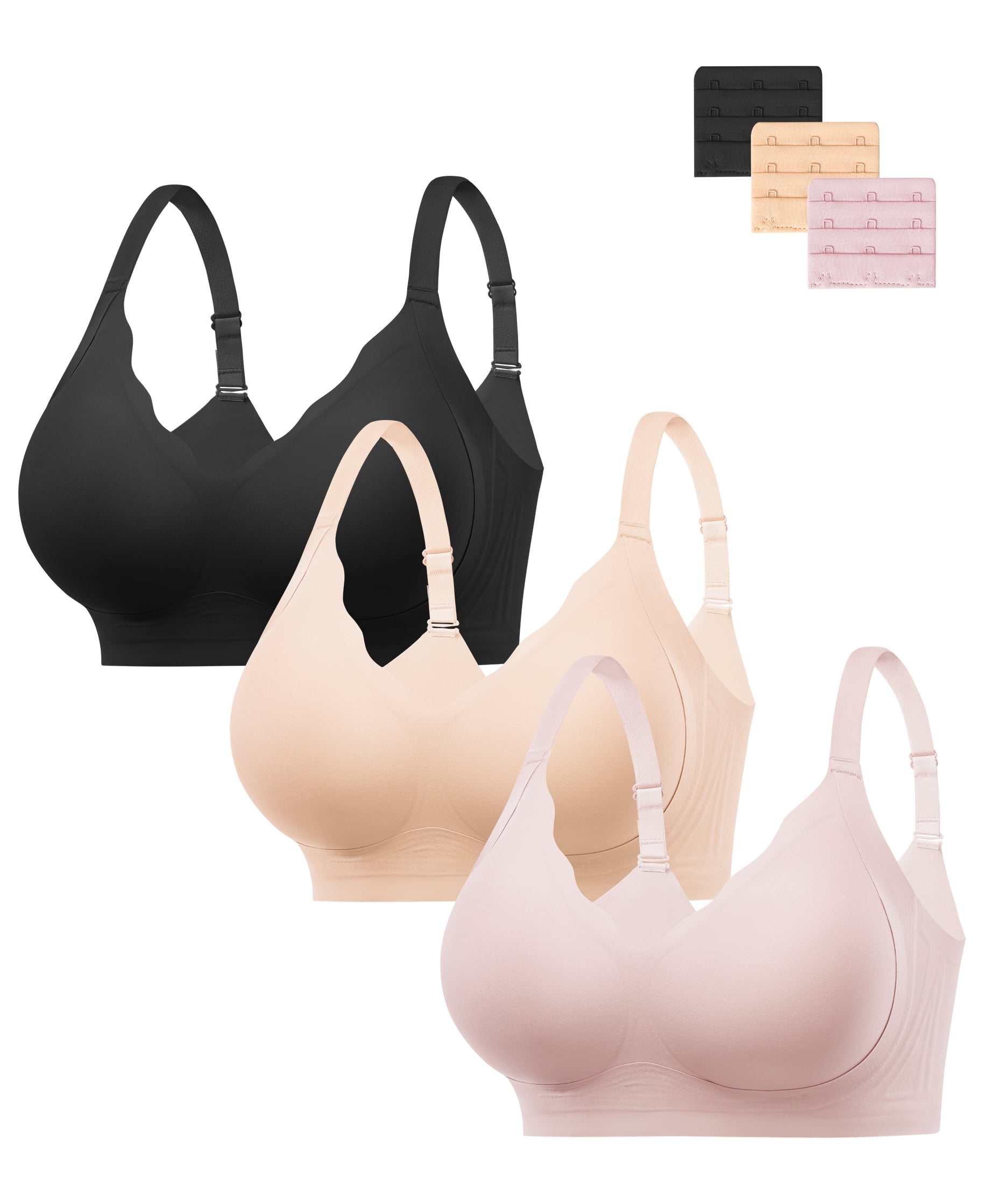HBlife Jelly Bras for Women No Underwire 3PCS Comfort Wireless Push Up Bras Seamless Scalloped Lift Everyday Bralettes