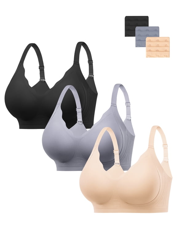Jelly Bras for Women No Underwire 3PCS Comfort Wireless Push Up Bras Seamless Scalloped Lift Everyday Bralettes