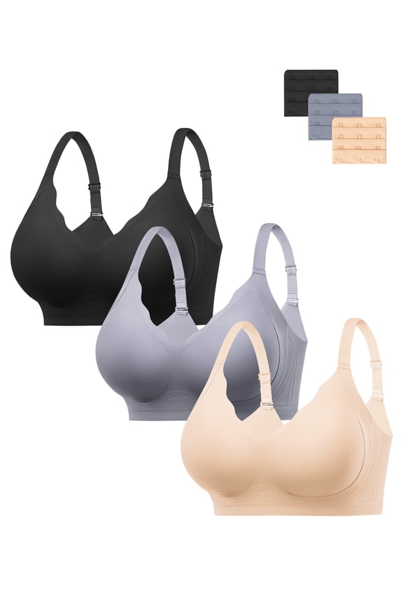 Jelly Bras for Women No Underwire 3PCS Comfort Wireless Push Up Bras Seamless Scalloped Lift Everyday Bralettes