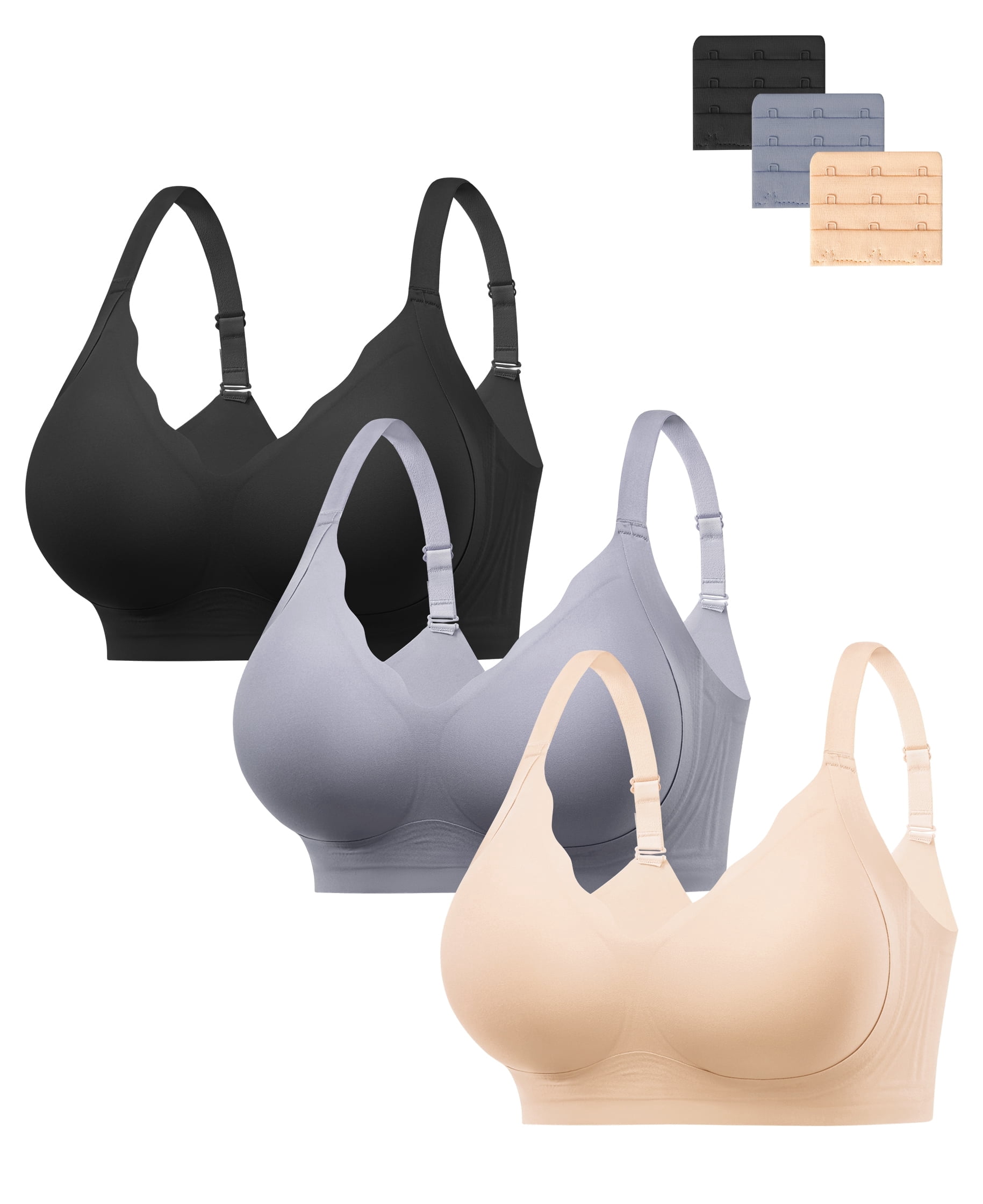 HBlife Jelly Bras for Women No Underwire 3PCS Comfort Wireless Push Up Bras Seamless Scalloped Lift Everyday Bralettes