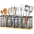thumbnail image 1 of HBlife Kitchen Counter Utensil Holder with Bamboo Base, Matte Black, 4-Compartment Kitchen Utensil Organizers, 1 of 7
