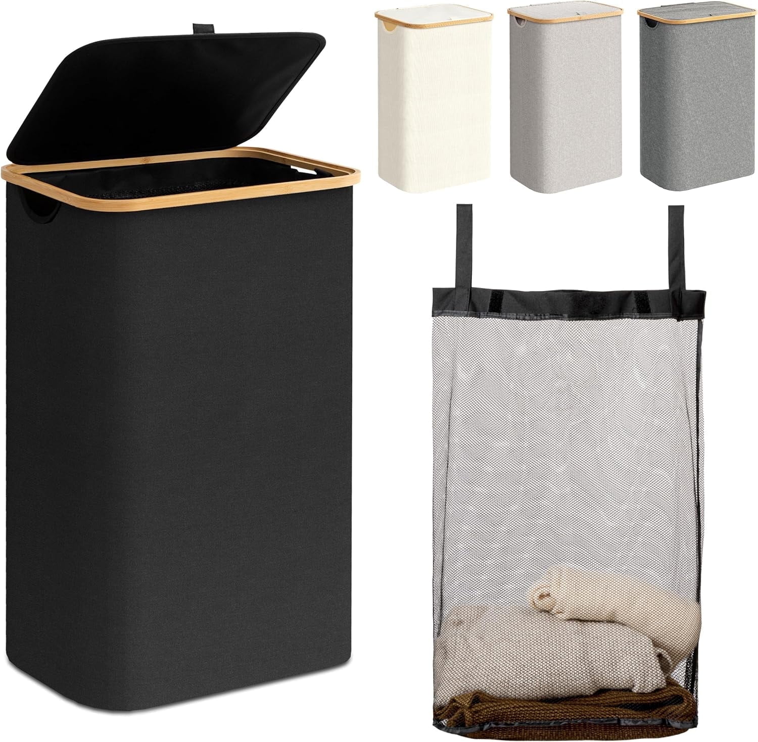 HBlife Large Collapsible Laundry Hamper with Lid and Removable Bag, Black