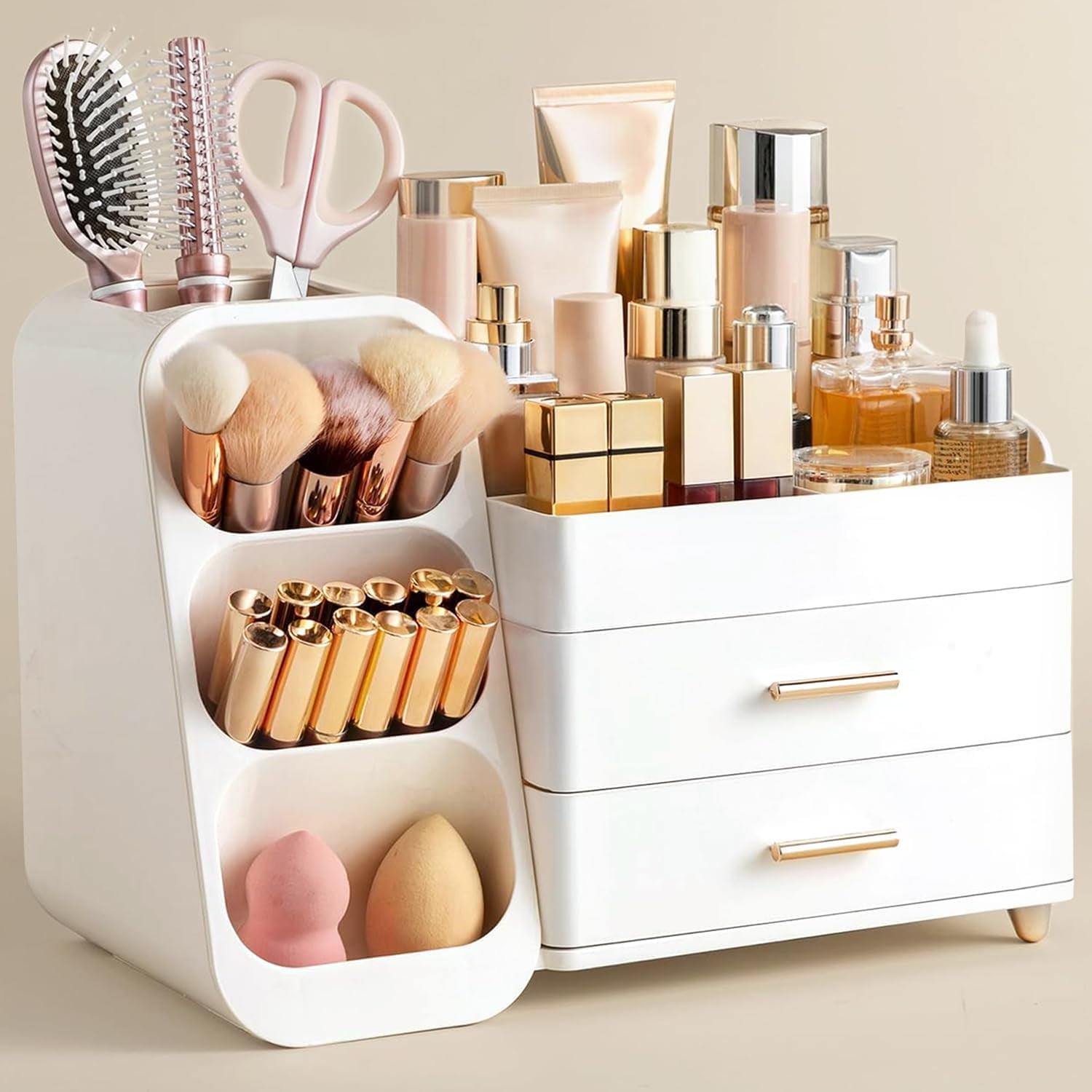 HBlife Makeup Organizer with Brush Holder for Vanity, Large Plastic ...