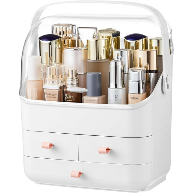 HBlife Makeup Organizer, Waterproof & Dustproof Cosmetic Storage, Fully Open Lid Makeup Display
