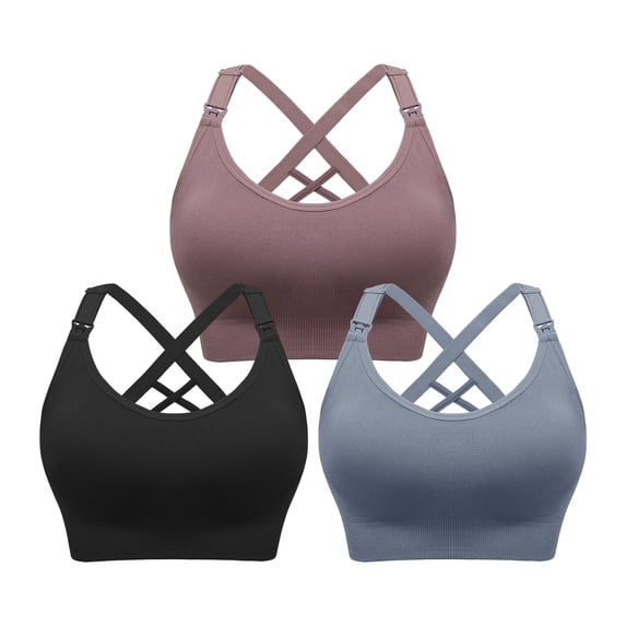 HBlife Maternity Seamless Nursing Sport Bras, Pink, Black, Blue (3 Pack) L