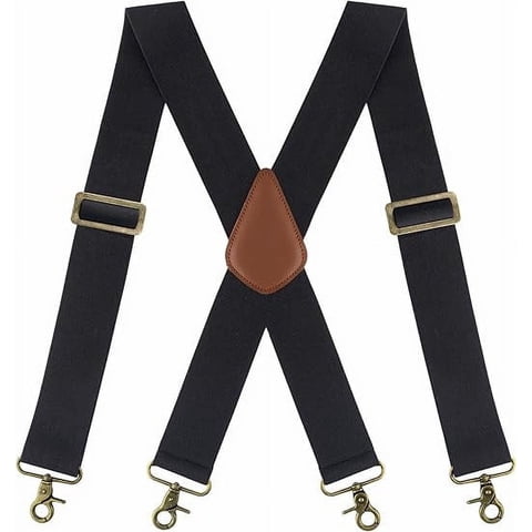 Men's X-Back 2 Inches Wide Heavy Duty Clips Adjustable Suspenders, Black