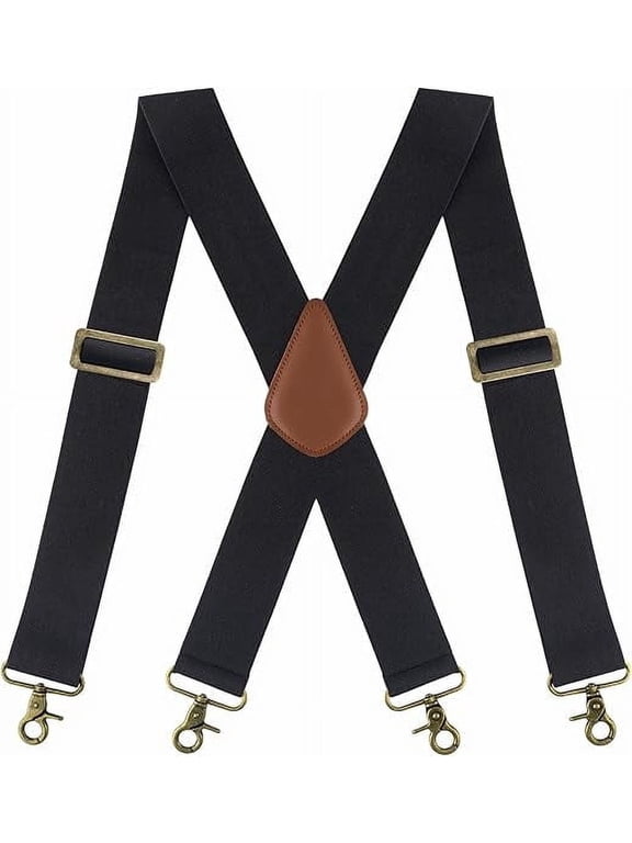 Men's X-Back 2 Inches Wide Heavy Duty Clips Adjustable Suspenders, Black