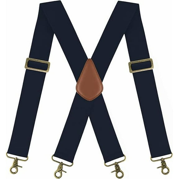 HBlife Men's X-Back 2 Inches Wide Heavy Duty Clips Adjustable Suspenders,Dark Blue
