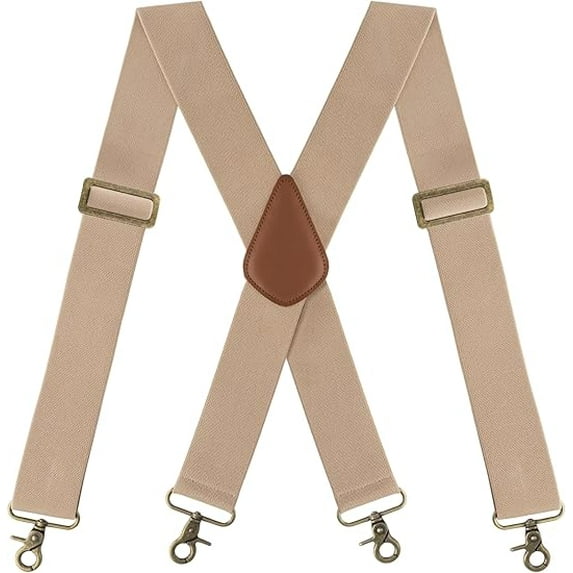 HBlife Men's X-Back 2 Inches Wide Heavy Duty Clips Adjustable Suspenders,Light Coffee