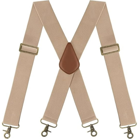 HBlife Men's X-Back 2 Inches Wide Heavy Duty Clips Adjustable Suspenders,Light Coffee