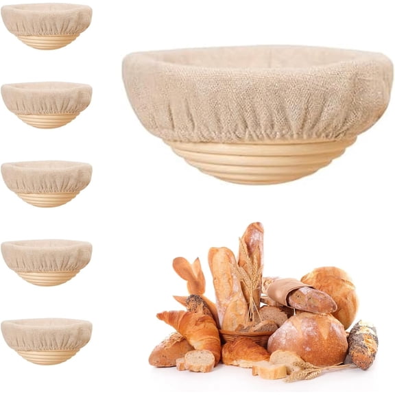 HBlife Mini Banneton Bread Proofing Basket Set with Cloth Liner, Set of 6, Beige,5 Inch