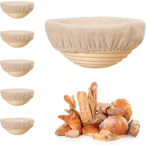 HBlife Mini Banneton Bread Proofing Basket Set with Cloth Liner, Set of 6, Beige,5 Inch