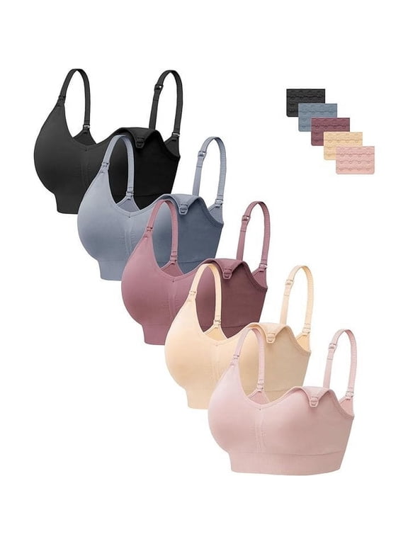 Nursing Bra 5-Pack Women's Seamless Pregnancy Sleep Bralette with Extra Extenders