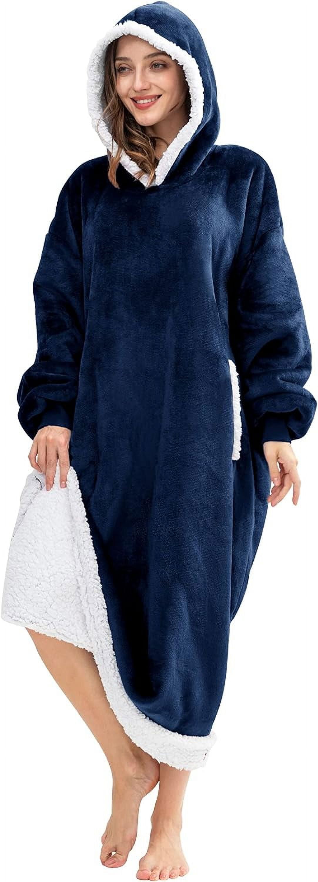 HBlife Oversized Long Wearable Blanket Hoodie for Adult, Thick Sherpa