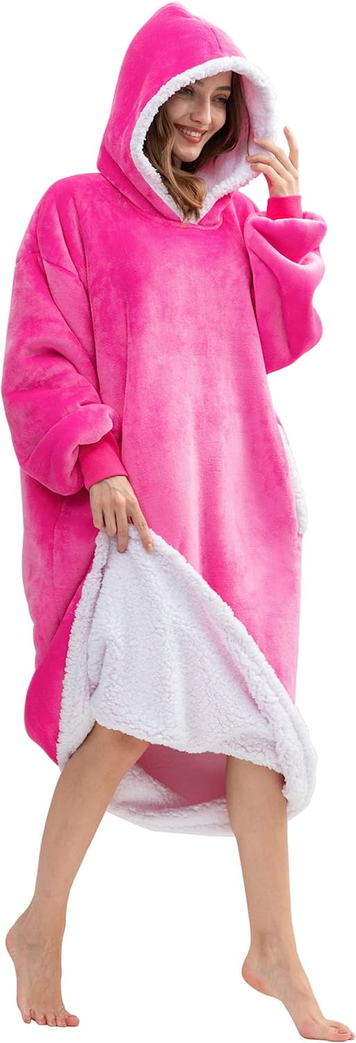 HBlife Oversized Wearable Blanket Hoodie for Adult, Thick Sherpa Sweatshirt  with Elastic Sleeves and Giant Pockets Super Warm and Cozy Fuzzy Plush