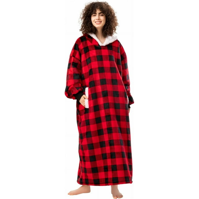 HBlife Oversized Long Wearable Blanket Hoodie for Adult, Thick Sherpa