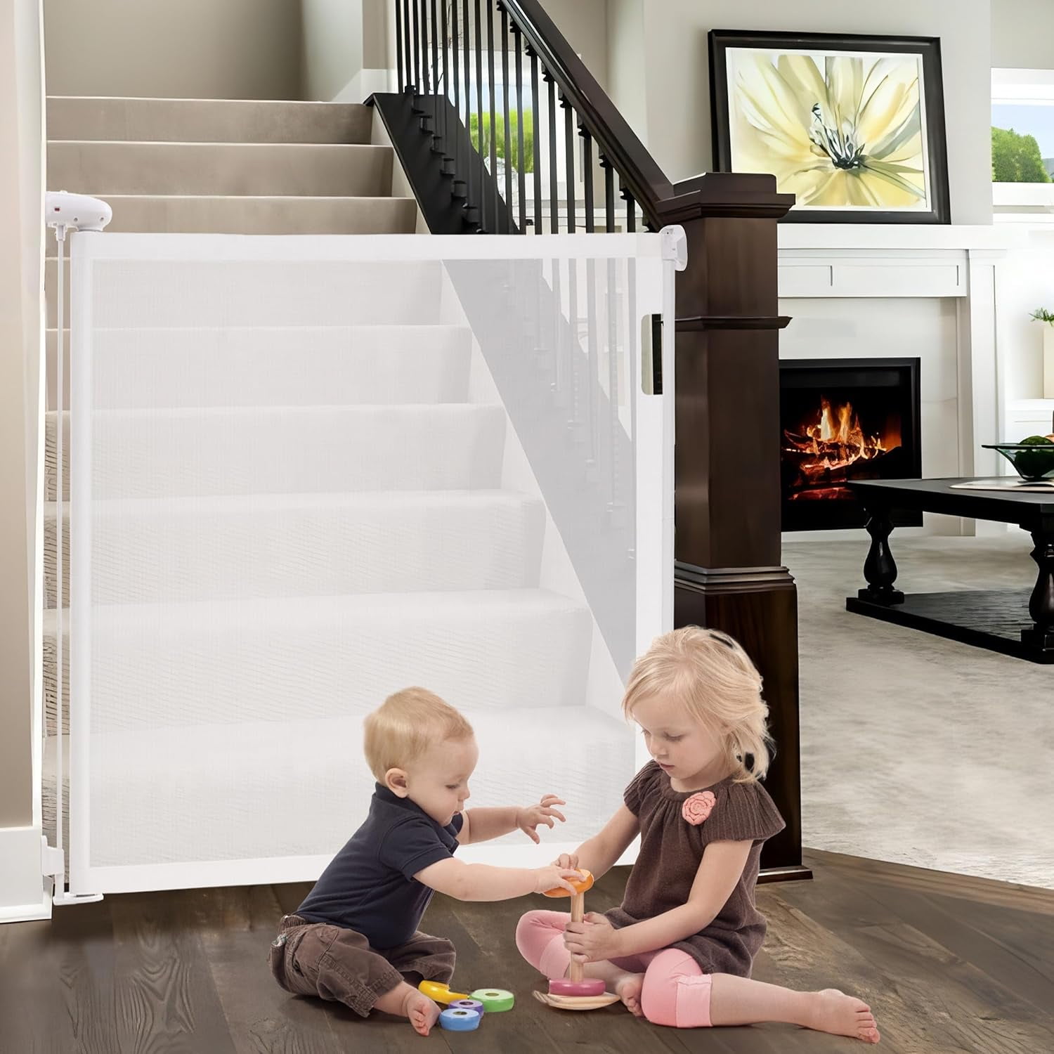 Retractable Gate Baby Gate For Bottom Of Stairs With Banister Baby
