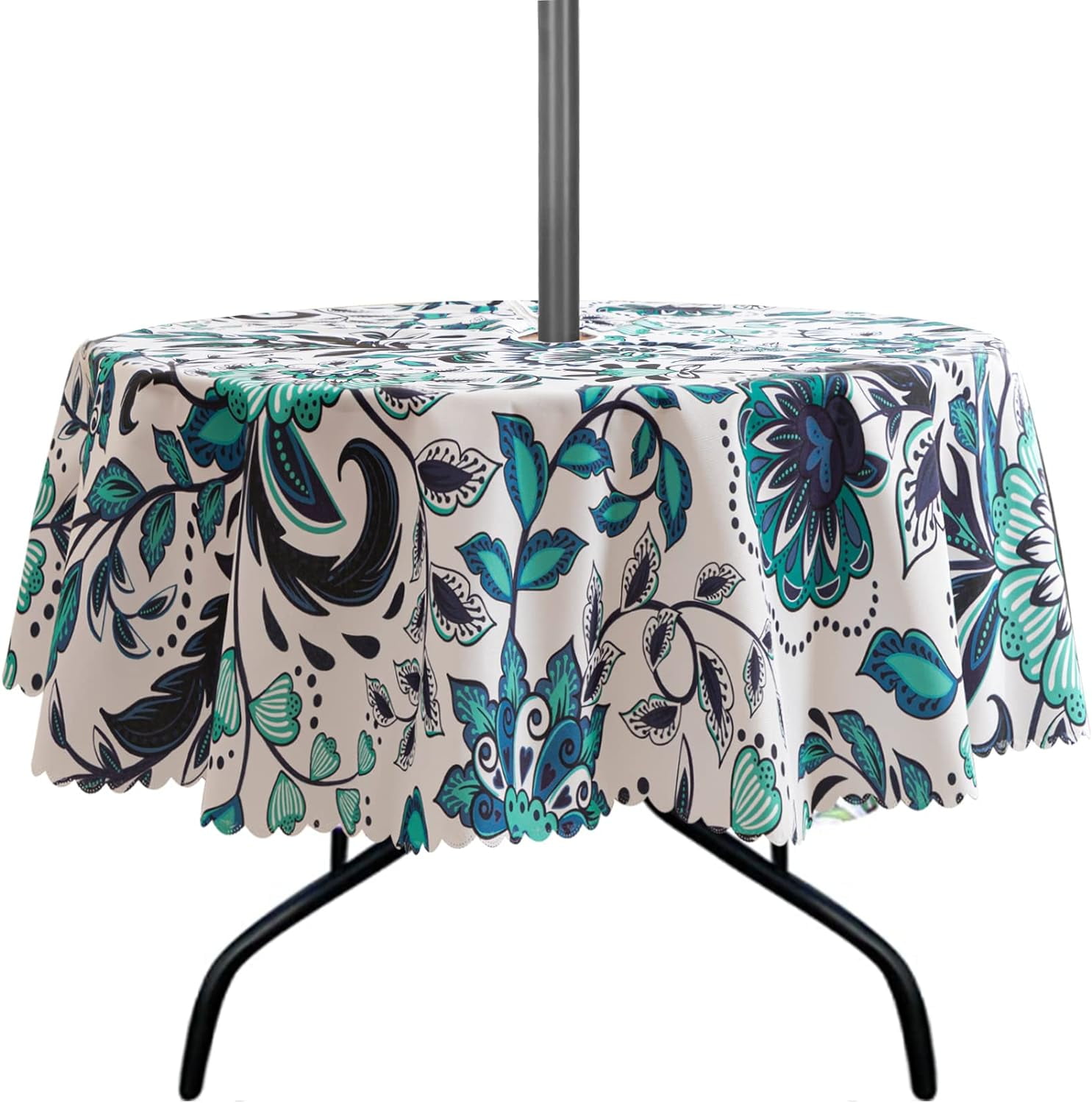 HBlife Round Tablecloth with Umbrella Hole and Zipper, Outdoor Indoor