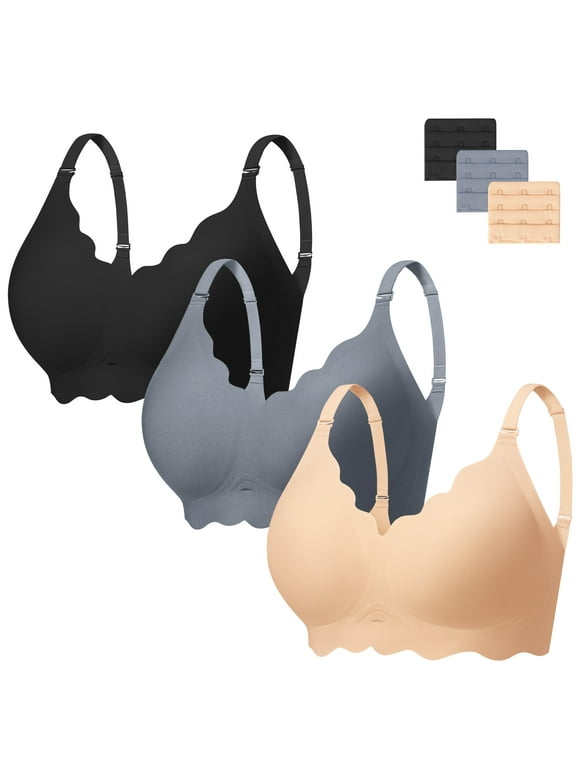 Seamless Bra Women Soft Jelly No Underwire Push Up Wireless Bralettes,3 Pack