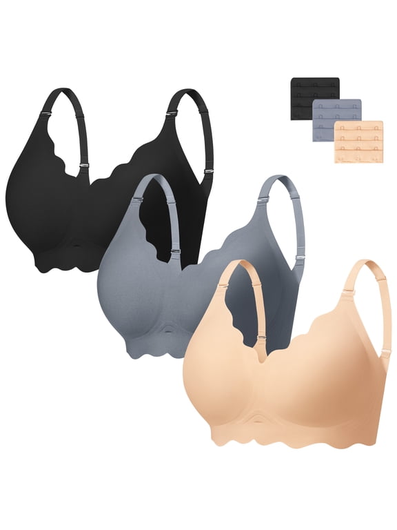 Seamless Bra Women Soft Jelly No Underwire Push Up Wireless Bralettes,3 Pack