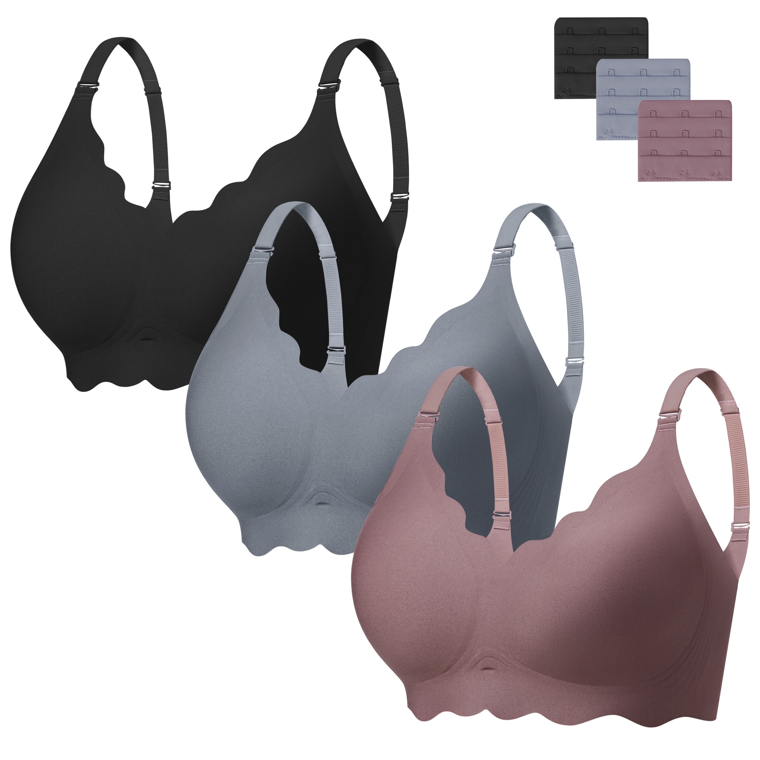 HBlife Seamless Bra Women Soft Jelly No Underwire Push Up Wireless Bralettes,3 Pack