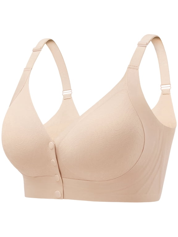 Seamless Front Closure Bras for Women Soft Jelly Wireless Bralettes,Beige