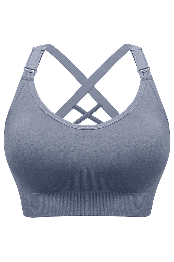Seamless Nursing Sports Bra Support Yoga Maternity Bras Pregnancy Sleep Bralette,Greyblue