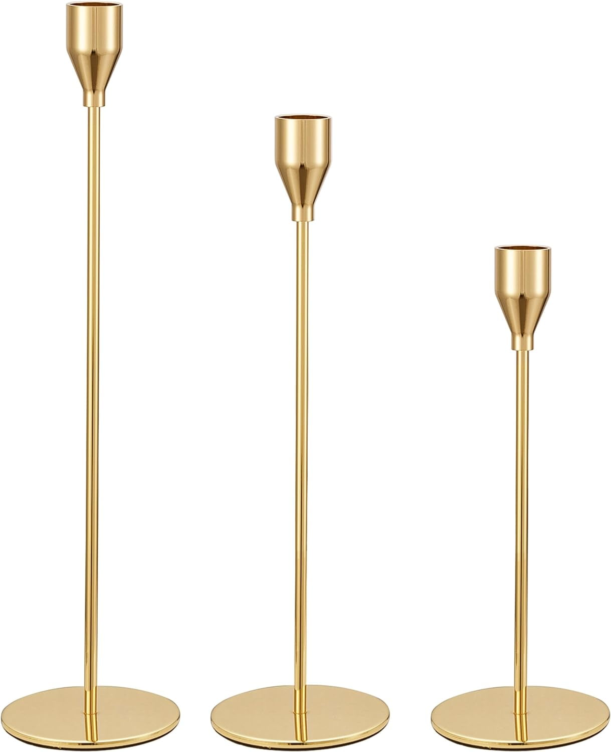HBlife Set of 3 Gold Candle Holders for Taper Candles, Decorative Candlestick Holder for Wedding, Dinning, Party, Fits 3/4 inch Thick Candle&Led Candles
